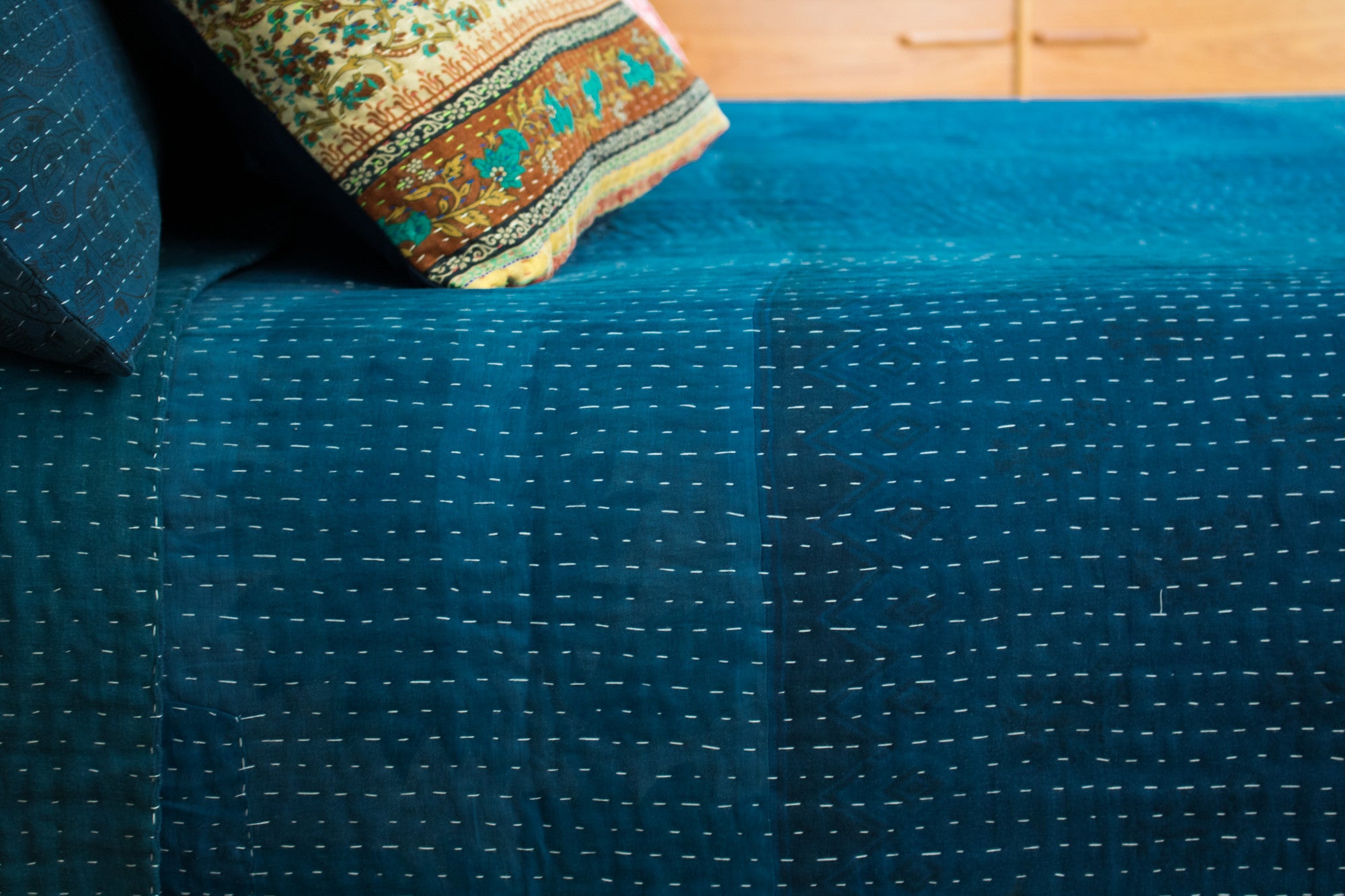 Queen & King Size Hand-Dyed Indigo Kantha | Navy Quilt Bedding
