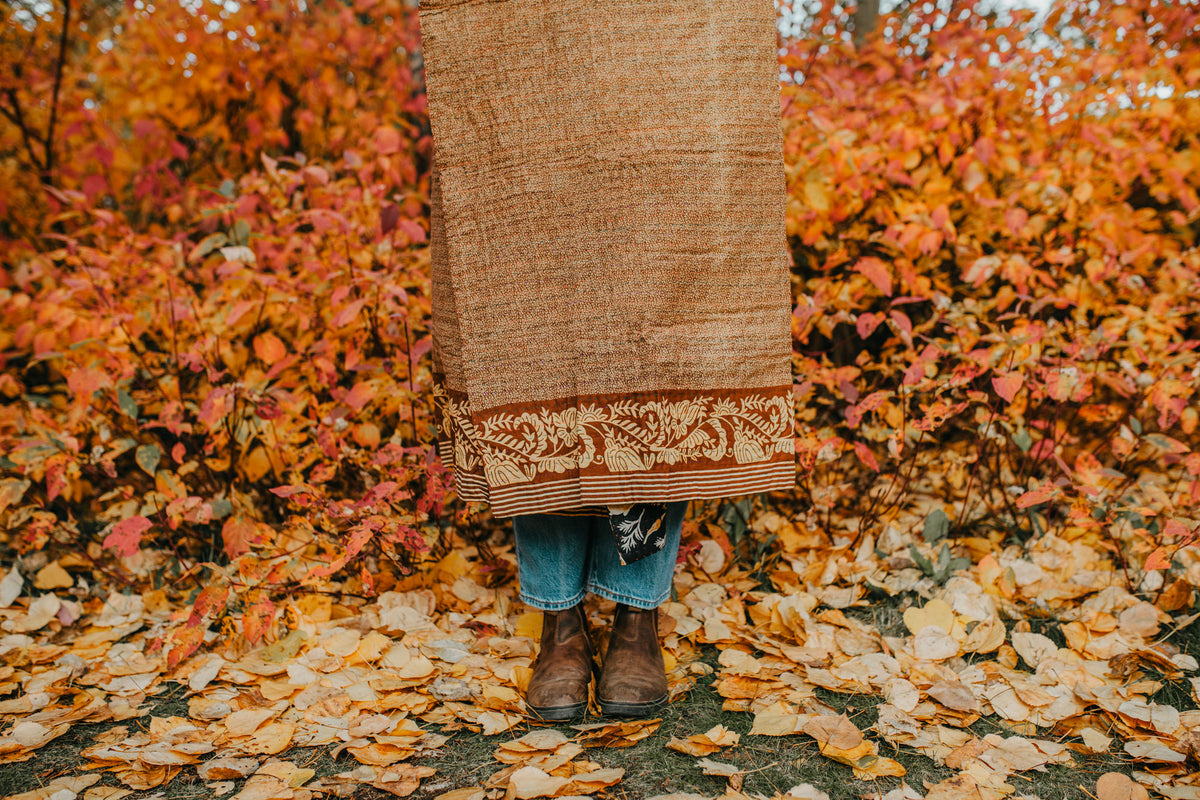 Autumn Kantha Throw Blankets