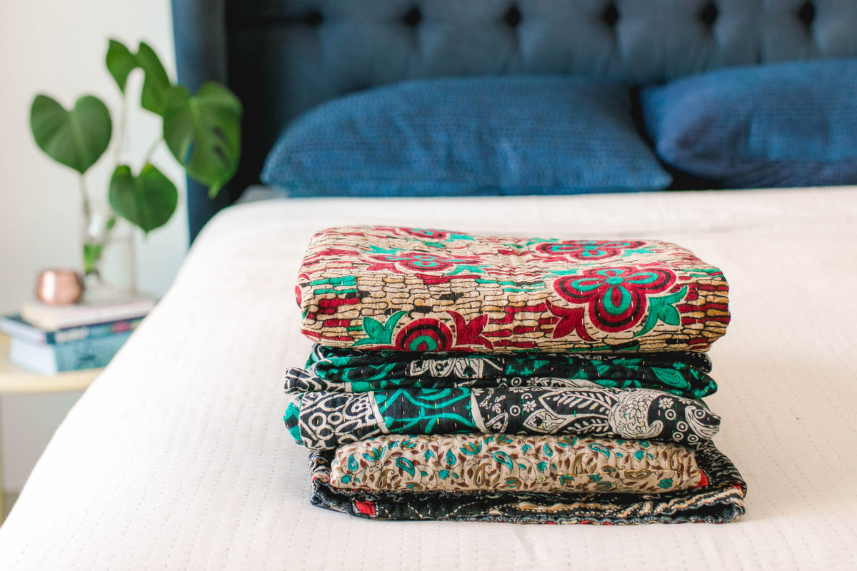 Classic Cotton Throw Blankets | Kantha Classic Quilts By Dignify