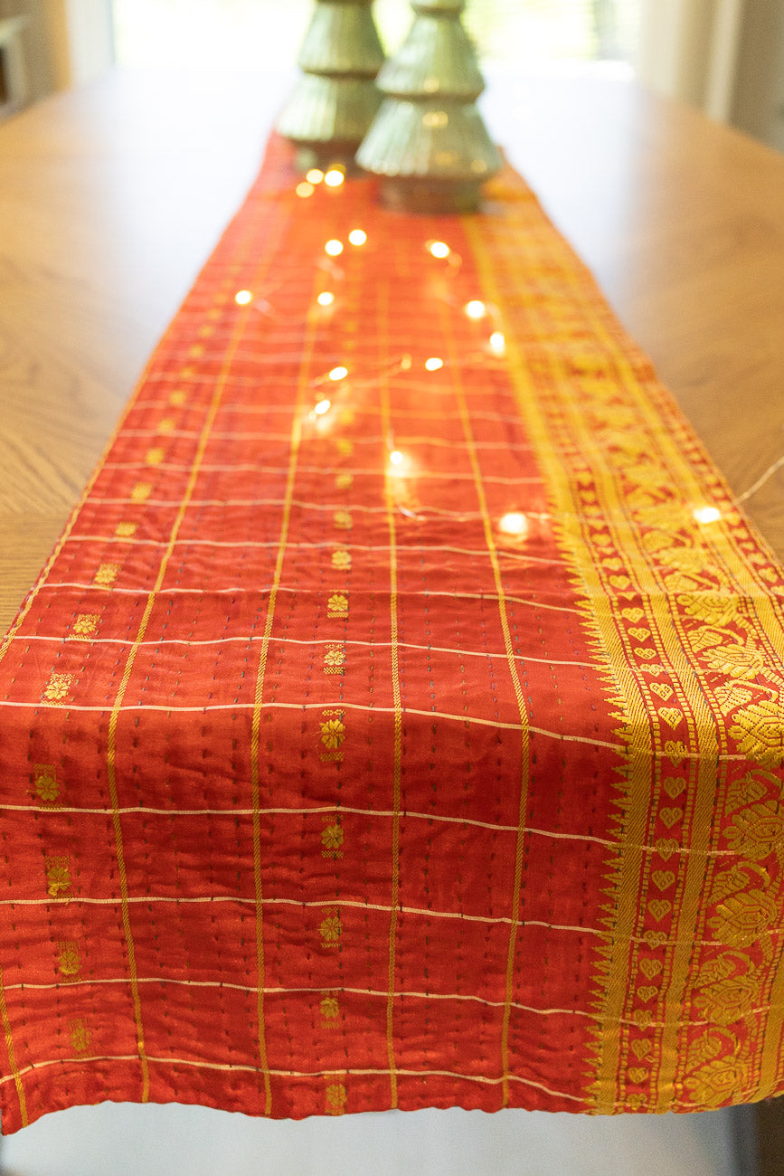 Kantha Holiday Silk Table Runner - Holly No. 1