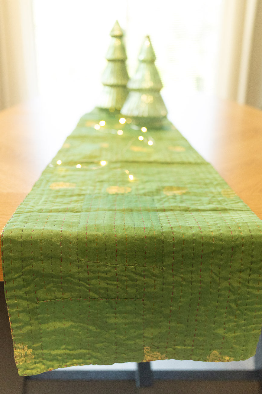 Kantha Holiday Silk Table Runner - Holly No. 1