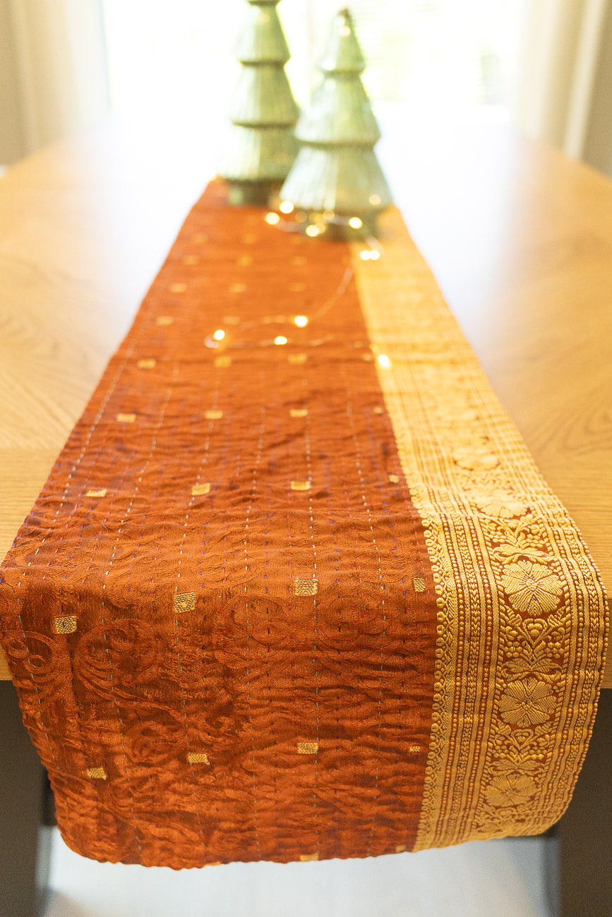 Kantha Holiday Silk Table Runner - Holly No. 4