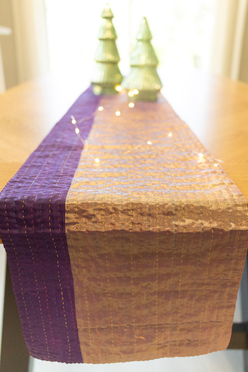 Kantha Holiday Silk Table Runner - Holly No. 7