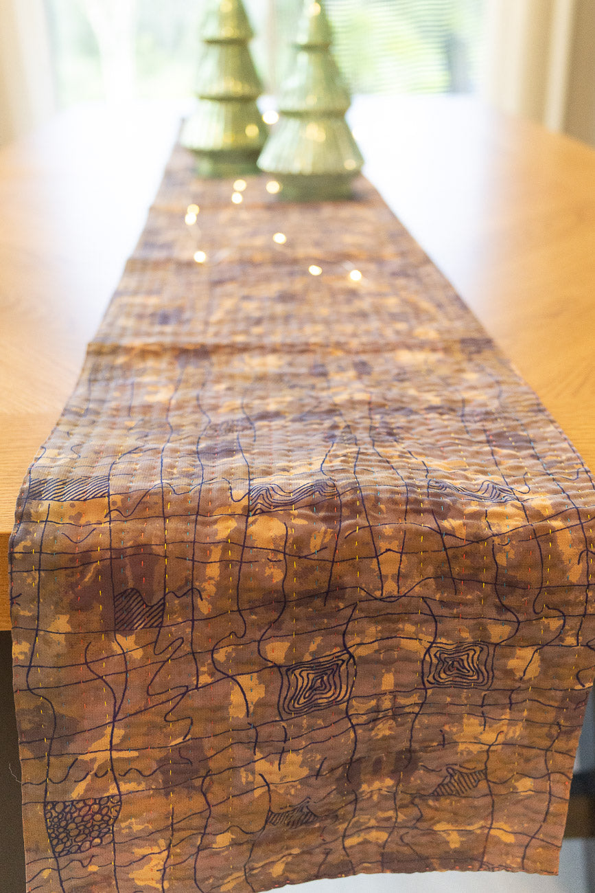 Kantha Holiday Silk Table Runner - Holly No. 7