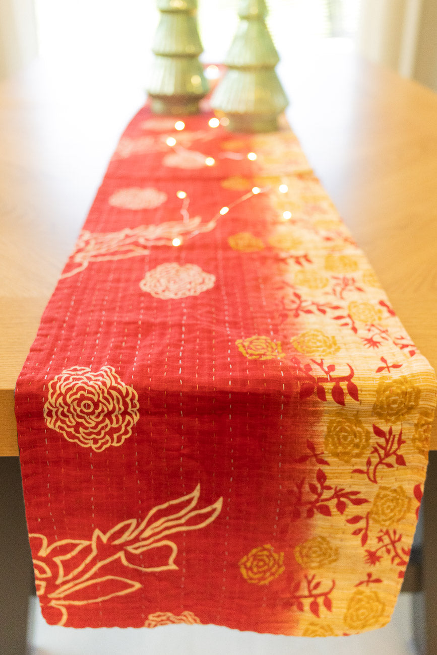 Kantha Holiday Table Runner - Festive No. 5