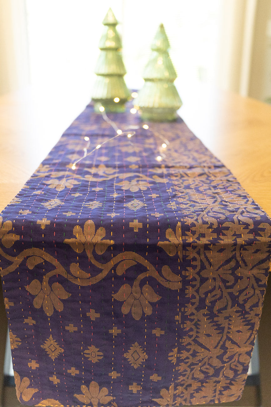Kantha Holiday Silk Table Runner - Holly No. 13
