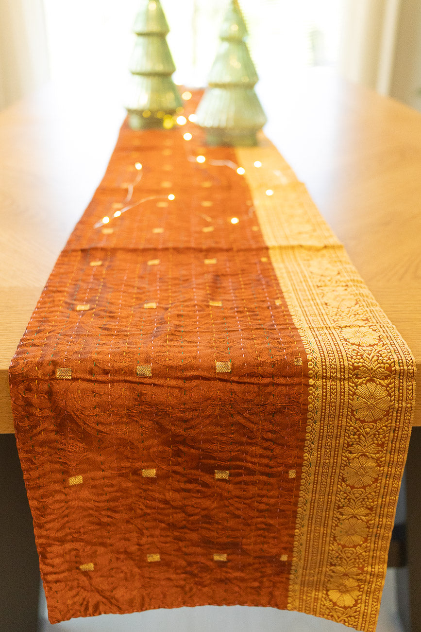 Kantha Holiday Silk Table Runner - Holly No. 14