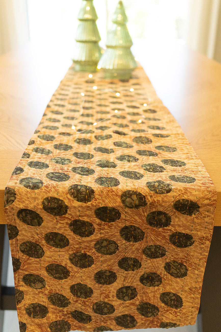 Kantha Holiday Silk Table Runner - Holly No. 14