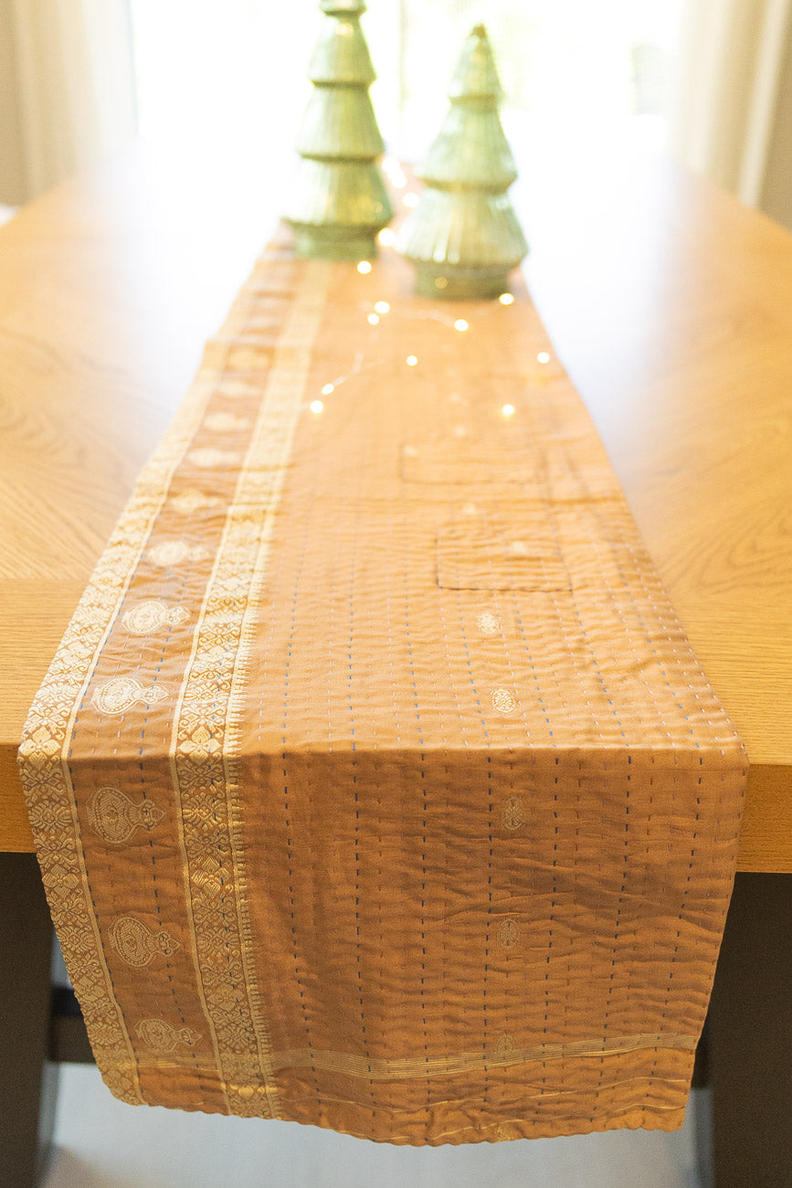 Kantha Holiday Silk Table Runner - Holly No. 16