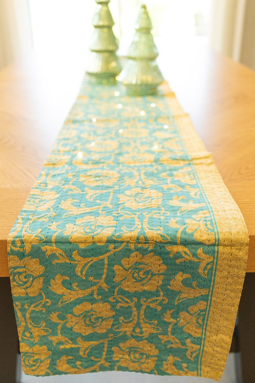Kantha Holiday Silk Table Runner - Holly No. 16