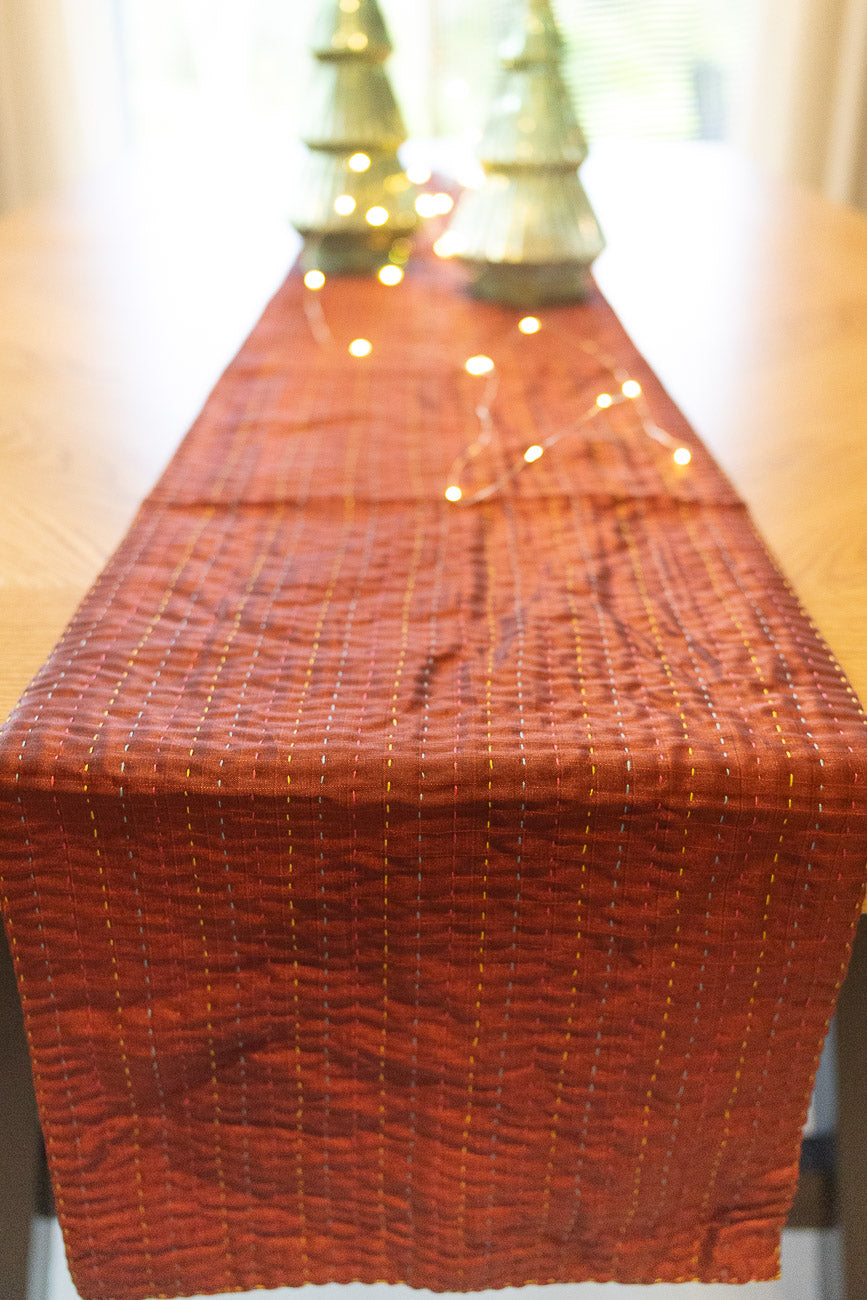 Kantha Holiday Silk Table Runner - Holly No. 11