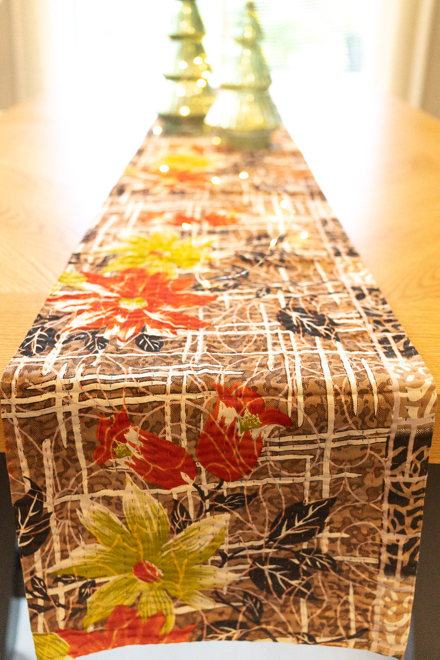 Kantha Holiday Silk Table Runner - Holly No. 8