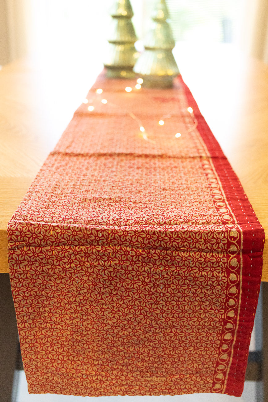 Kantha Holiday Table Runner - Festive No. 7