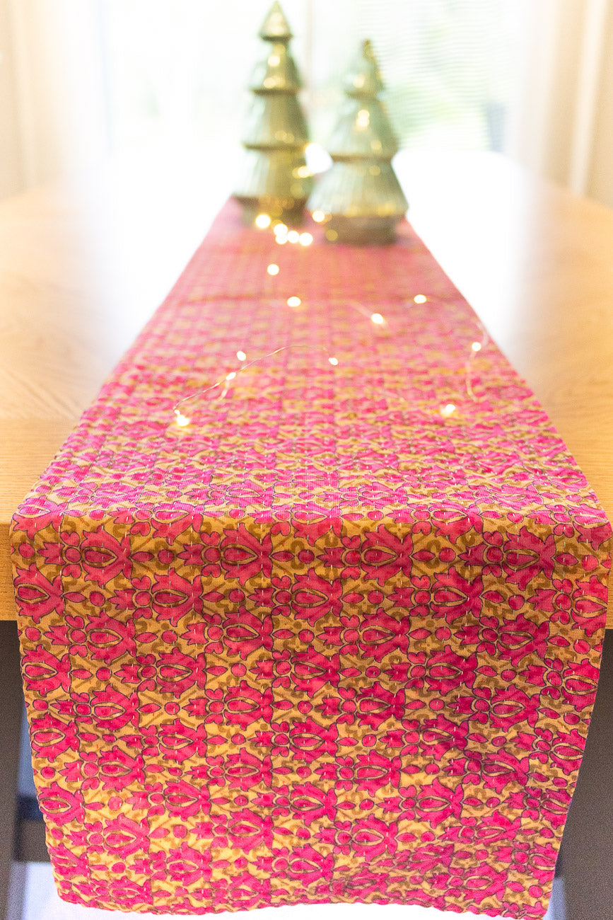 Kantha Holiday Silk Table Runner - Holly No. 12