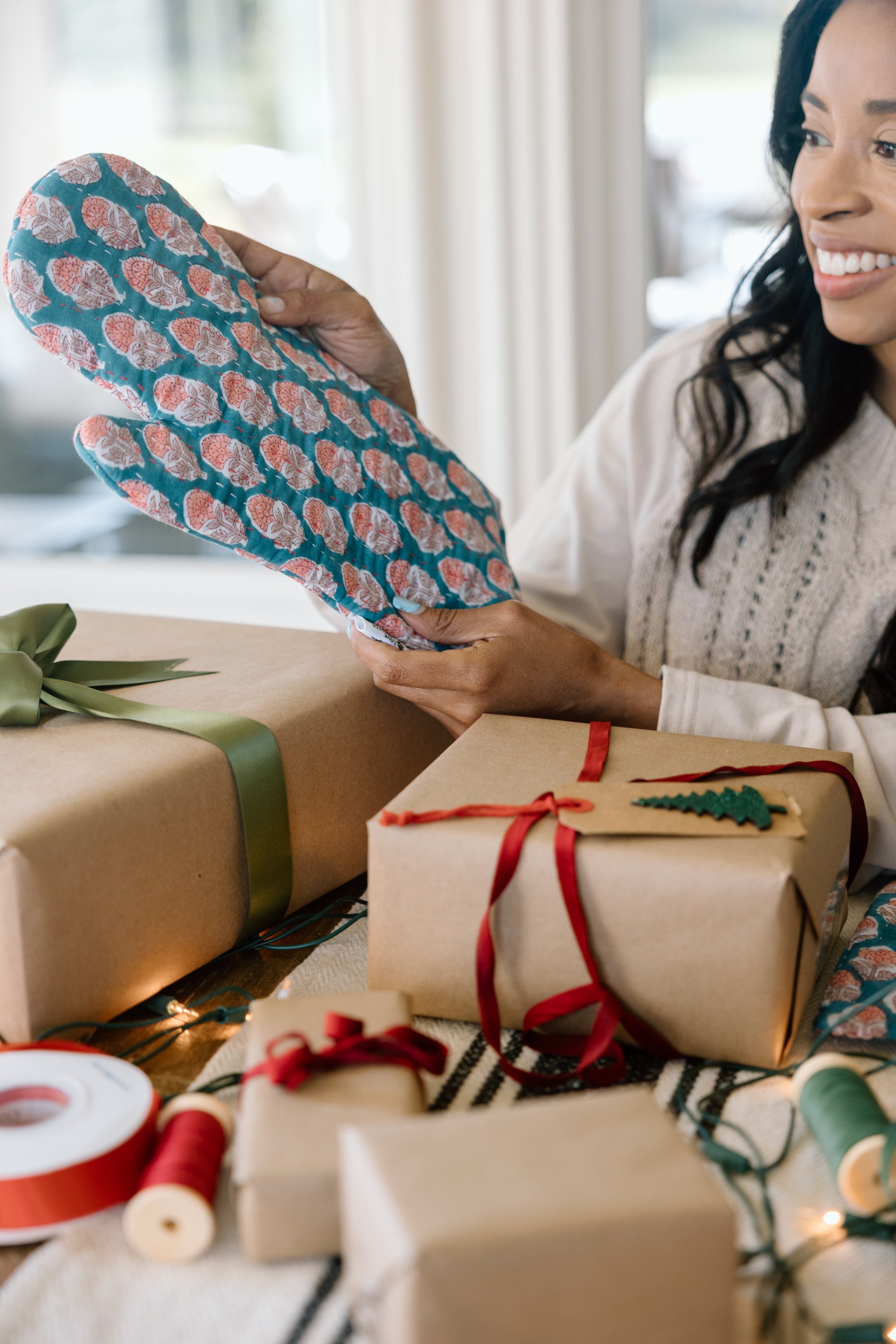 Blockprint Oven Mitt & Trivet Gift Set