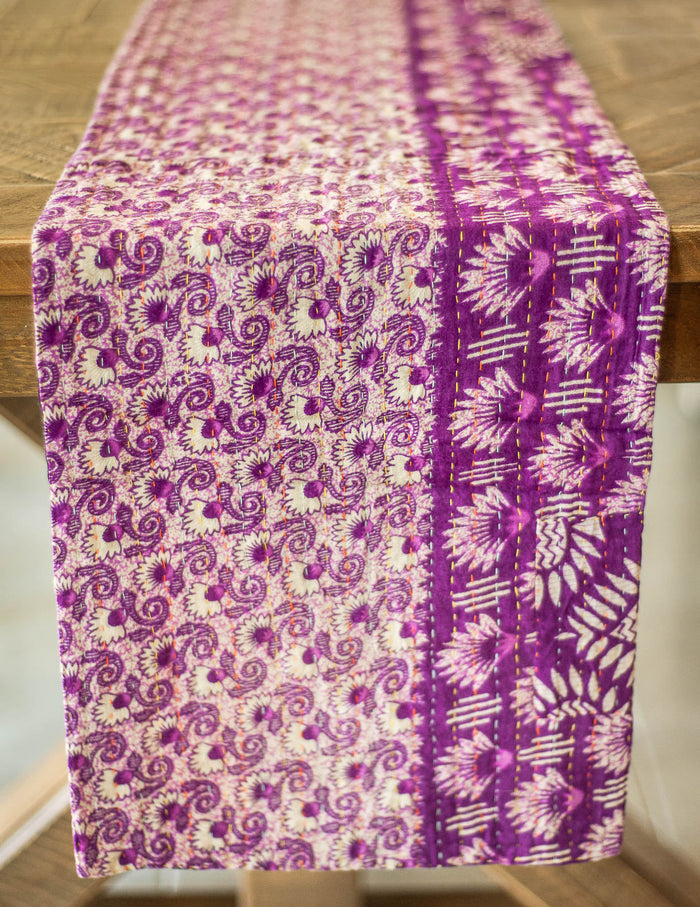Dignify Cotton Table Runner in Cotton Kantha on a table