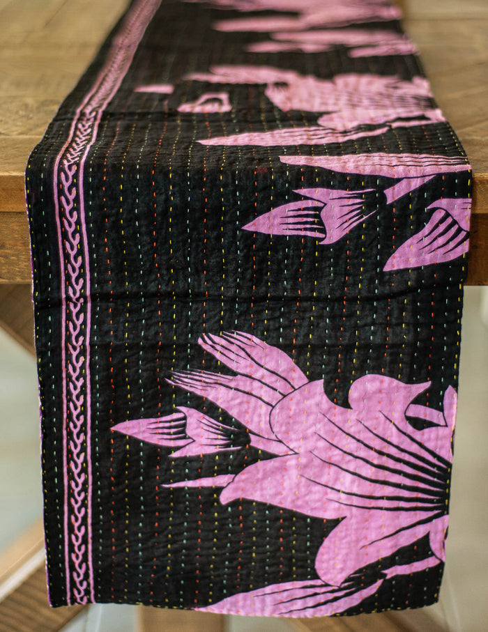 Dignify Cotton Table Runner in Cotton Kantha on a table