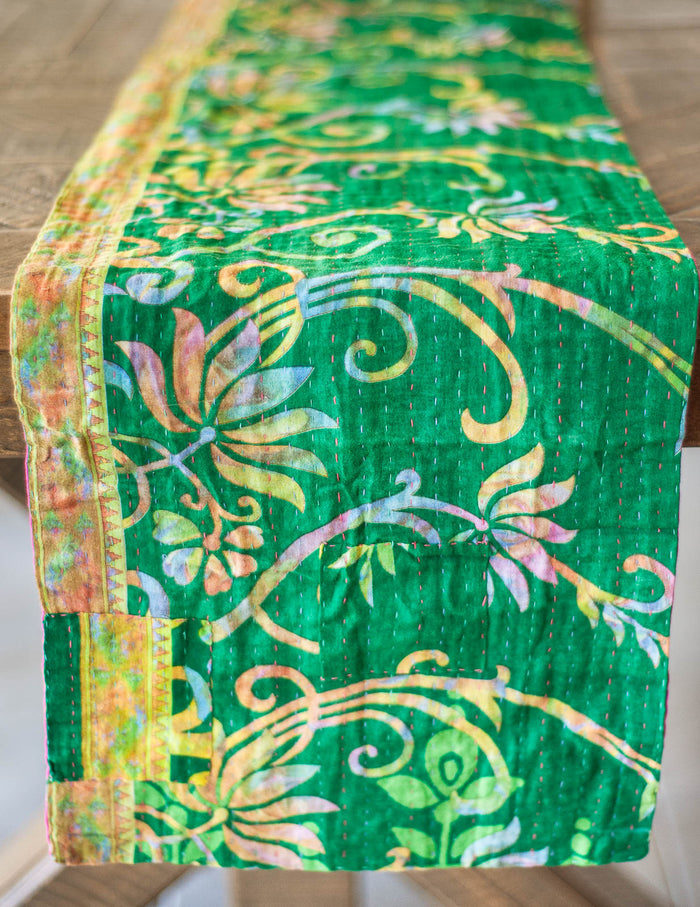 Dignify Cotton Table Runner in Cotton Kantha on a table