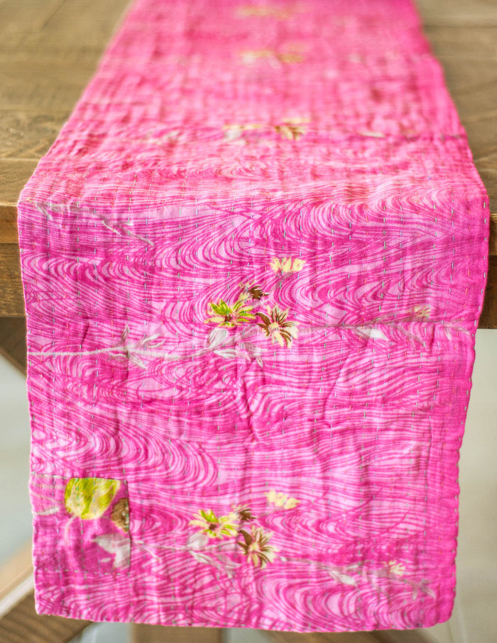 Dignify Cotton Table Runner in Cotton Kantha on a table