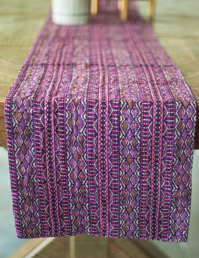 Dignify Cotton Table Runner in Cotton Kantha on a table