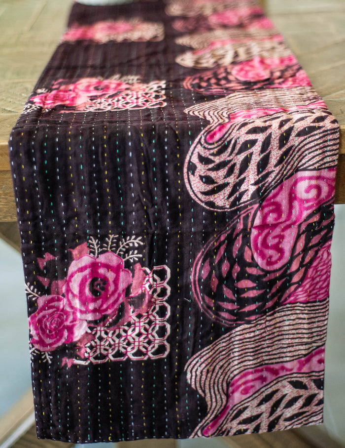 Dignify Cotton Table Runner in Cotton Kantha on a table
