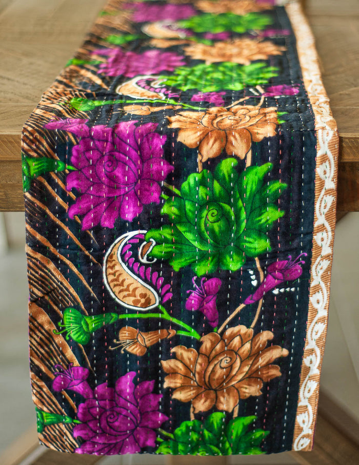 Dignify Cotton Table Runner in Cotton Kantha on a table