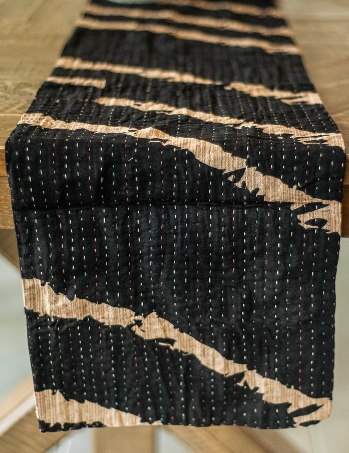 Dignify Cotton Table Runner in Cotton Kantha on a table