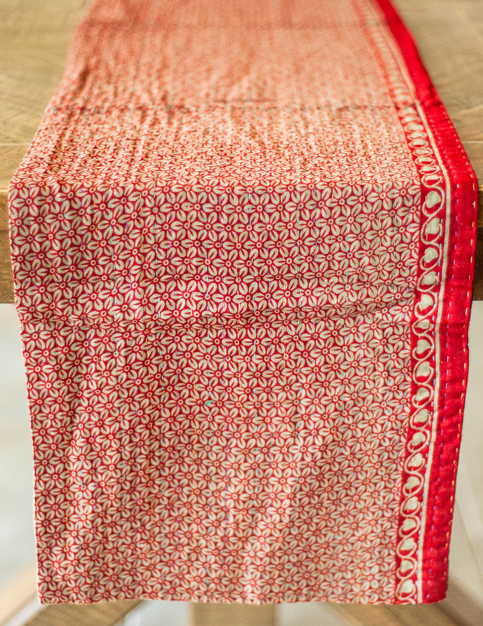 Dignify Cotton Table Runner in Cotton Kantha on a table