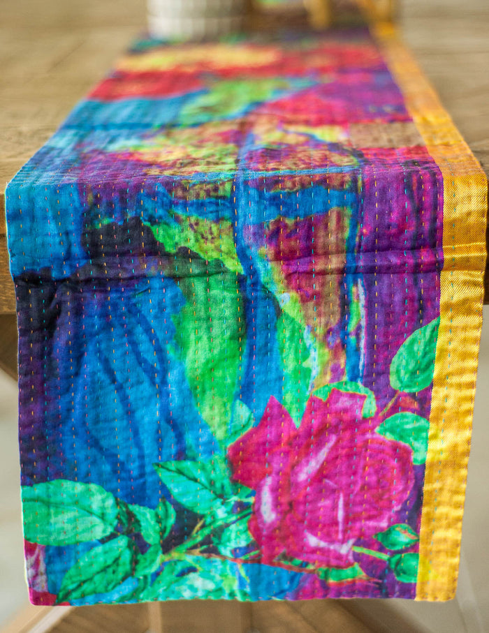 Dignify Cotton Table Runner in Cotton Kantha on a table