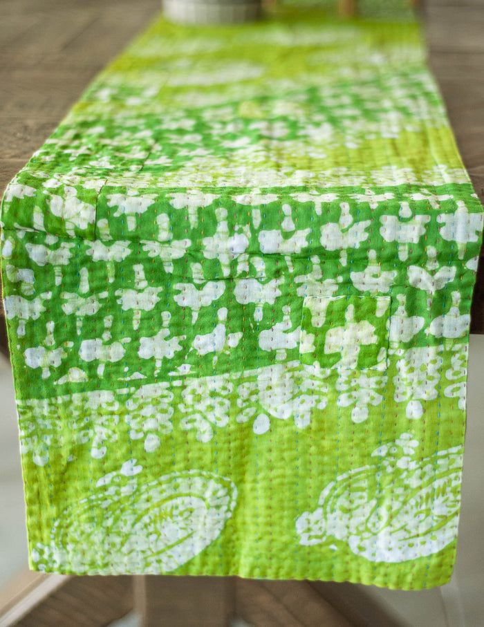 Dignify Cotton Table Runner in Cotton Kantha on a table