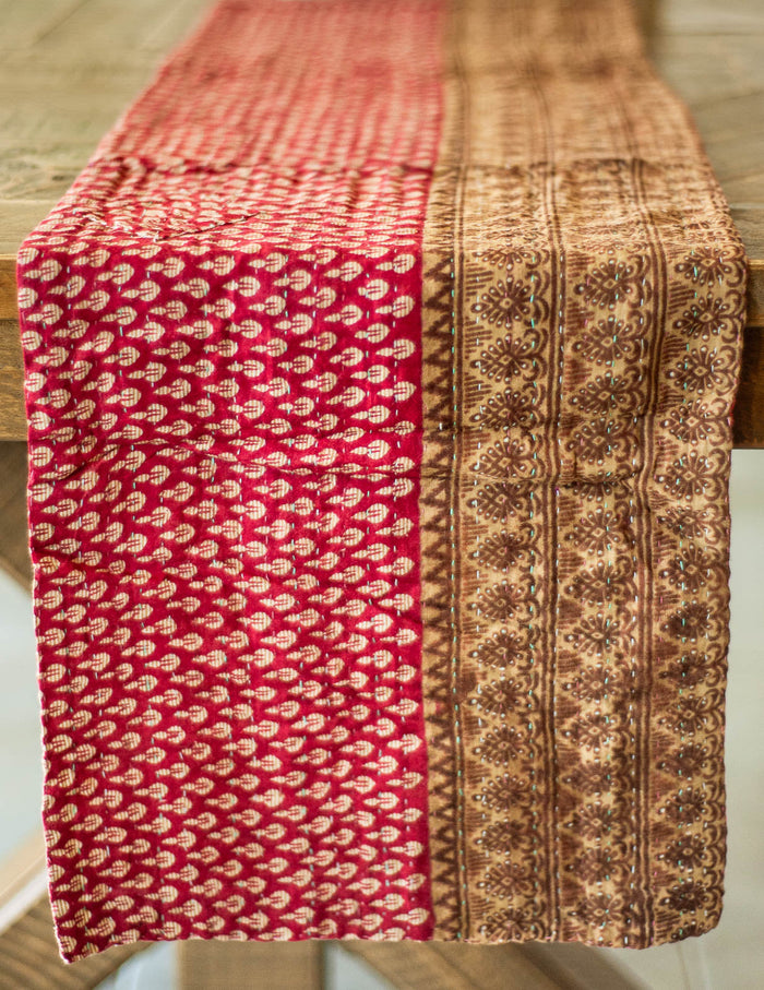 Dignify Cotton Table Runner in Cotton Kantha on a table