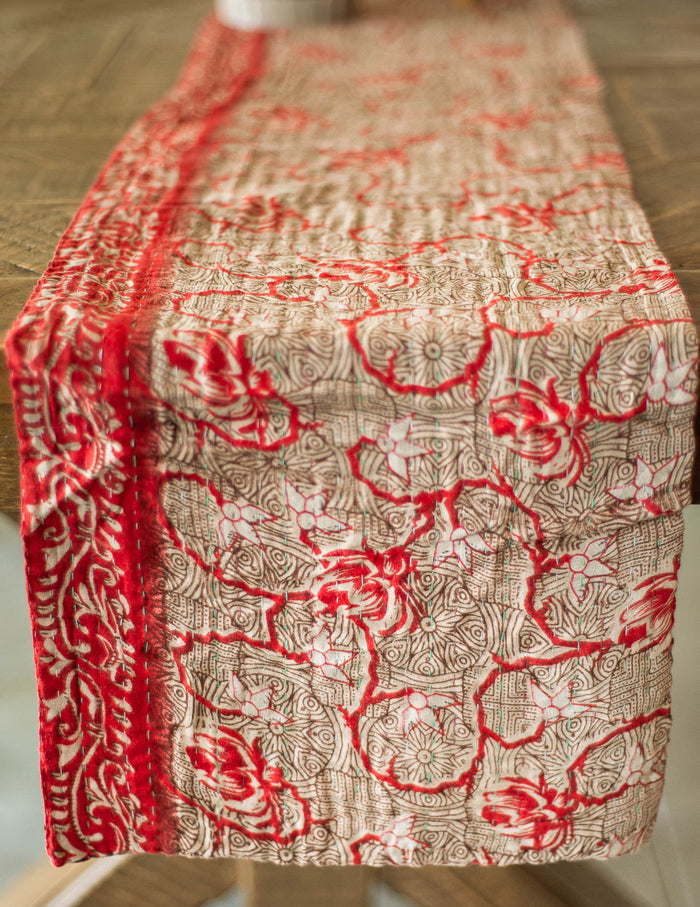 Dignify Cotton Table Runner in Cotton Kantha on a table