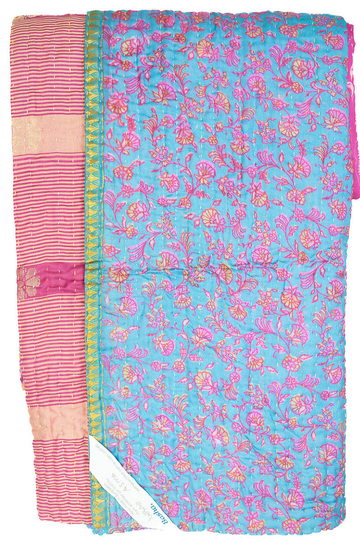 Kantha Silk Throw Blanket