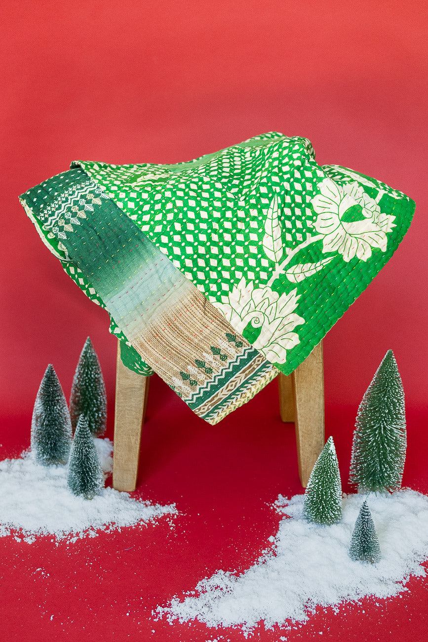 Snowfall Kantha Christmas Throw