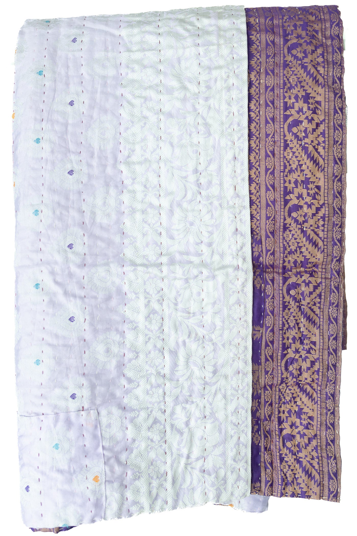 Brilliant Silk Blend Kantha Throw Blanket