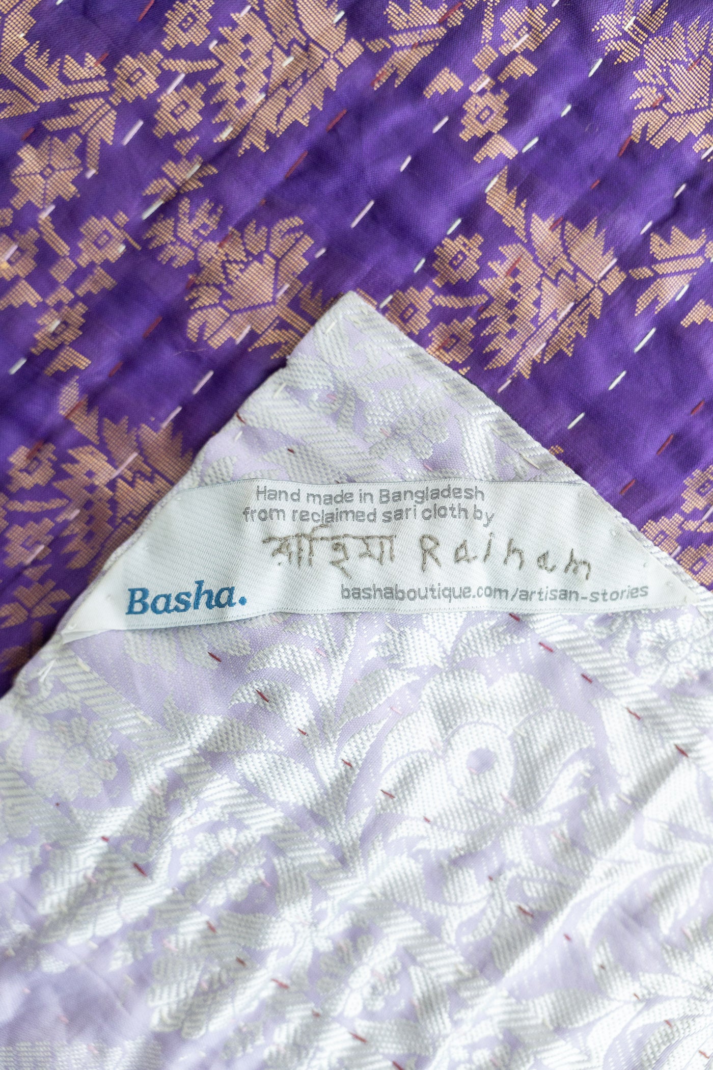 Brilliant Silk Blend Kantha Throw Blanket