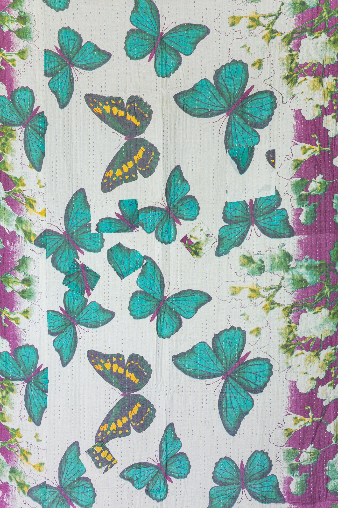 Butterflies Kantha Throw Blanket