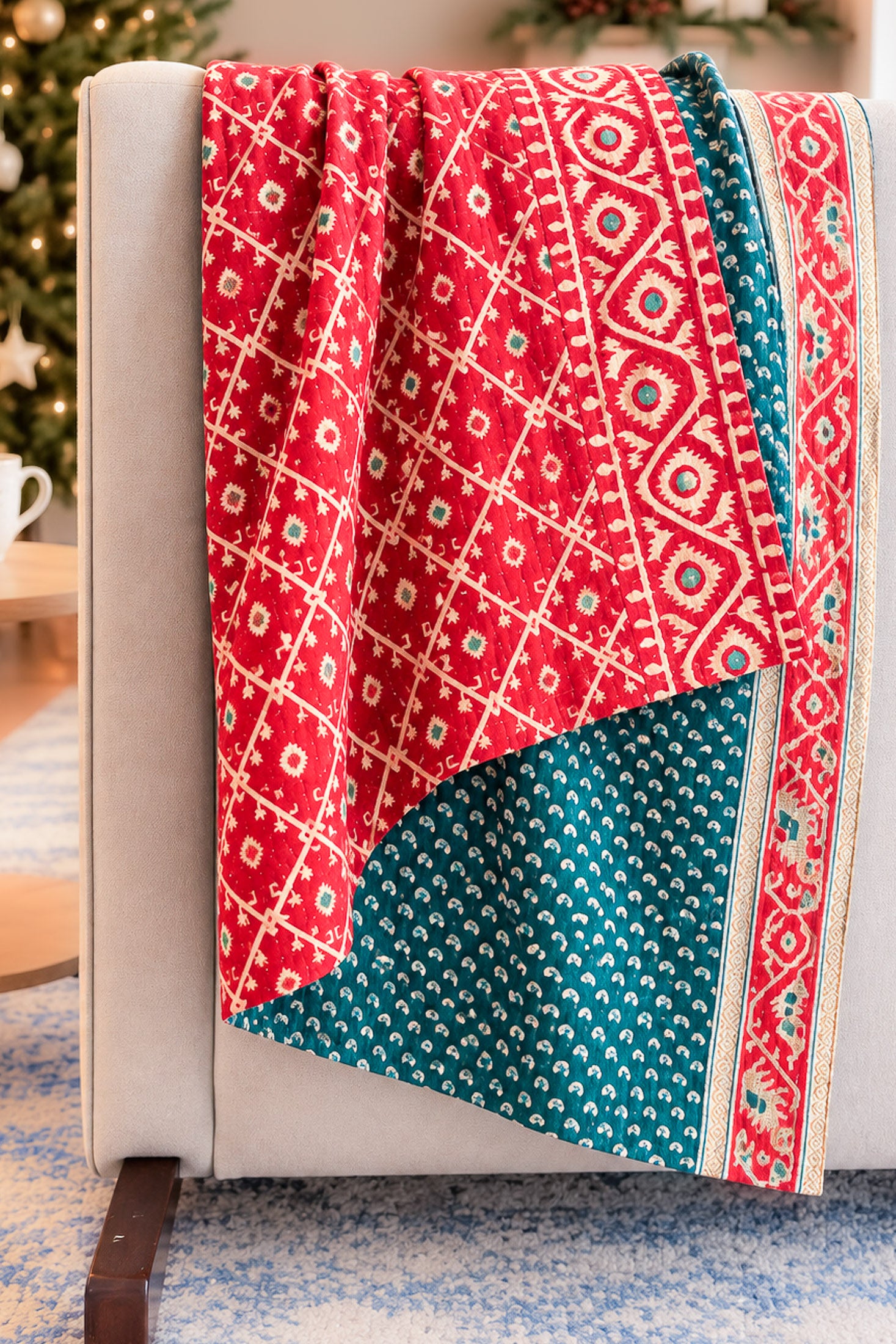 Christmas Morning Holiday Kantha Blanket