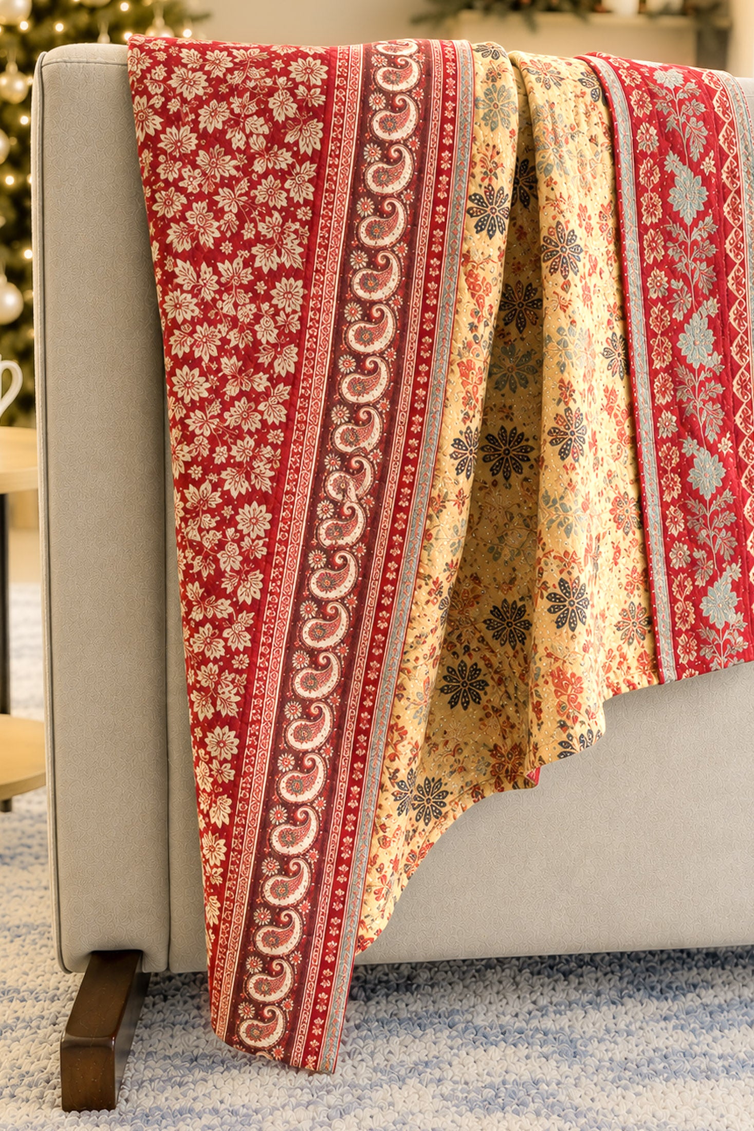 Cranberry Holiday Kantha Blanket