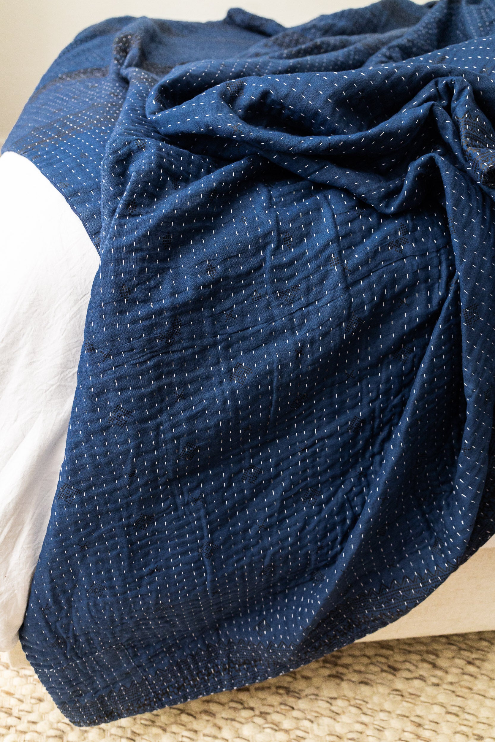 Hand-Dyed Indigo Kantha Quilt (Queen & King Sizes)