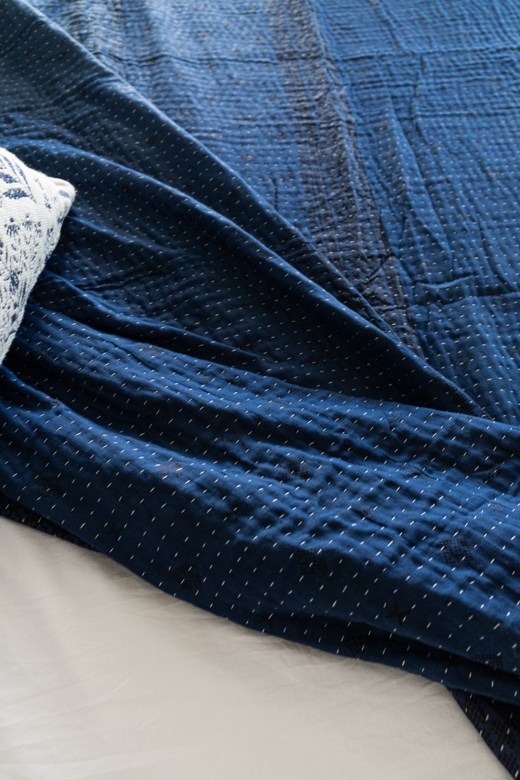 Hand-Dyed Indigo Kantha Quilt (Queen & King Sizes)