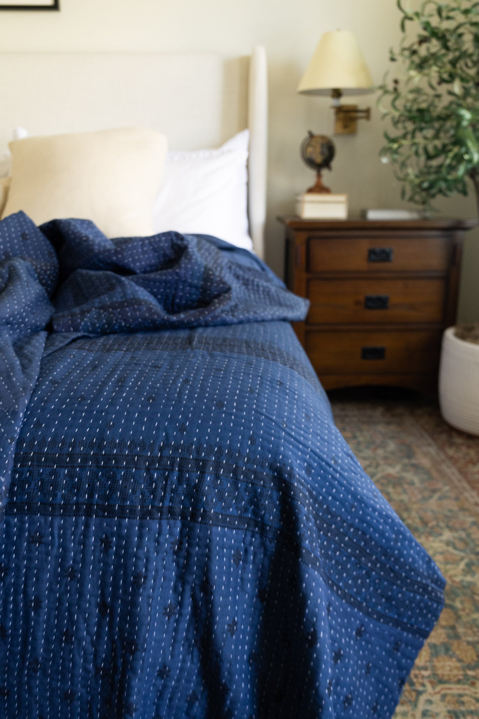 Hand-Dyed Indigo Kantha Quilt (Queen & King Sizes)