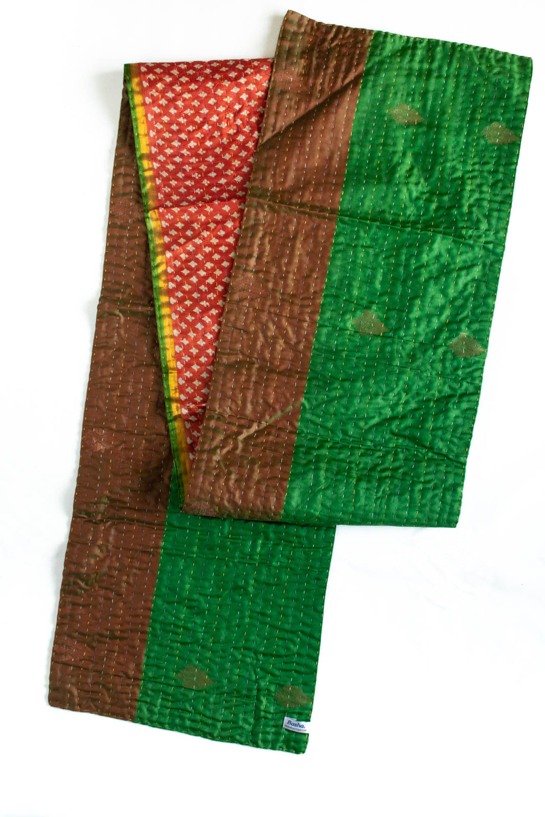 Red - Chandi Mati Kantha Work Silk Cotton Table Runner