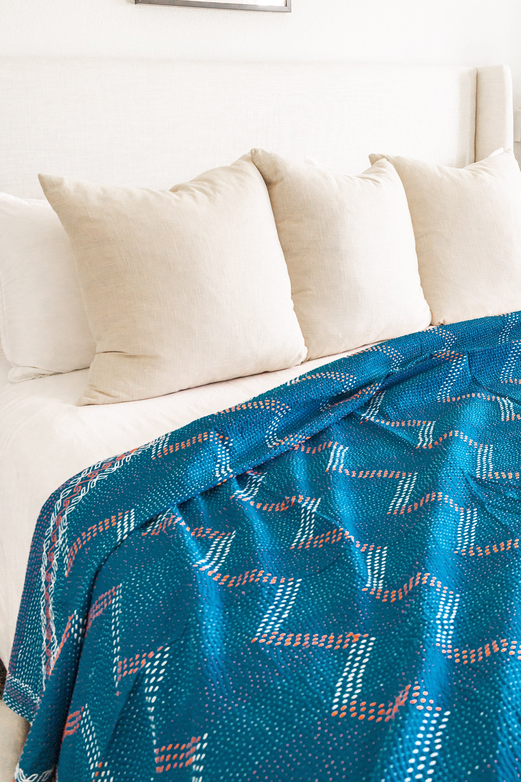 No. 133 Masterpiece Kantha Coverlet Quilt (Queen)