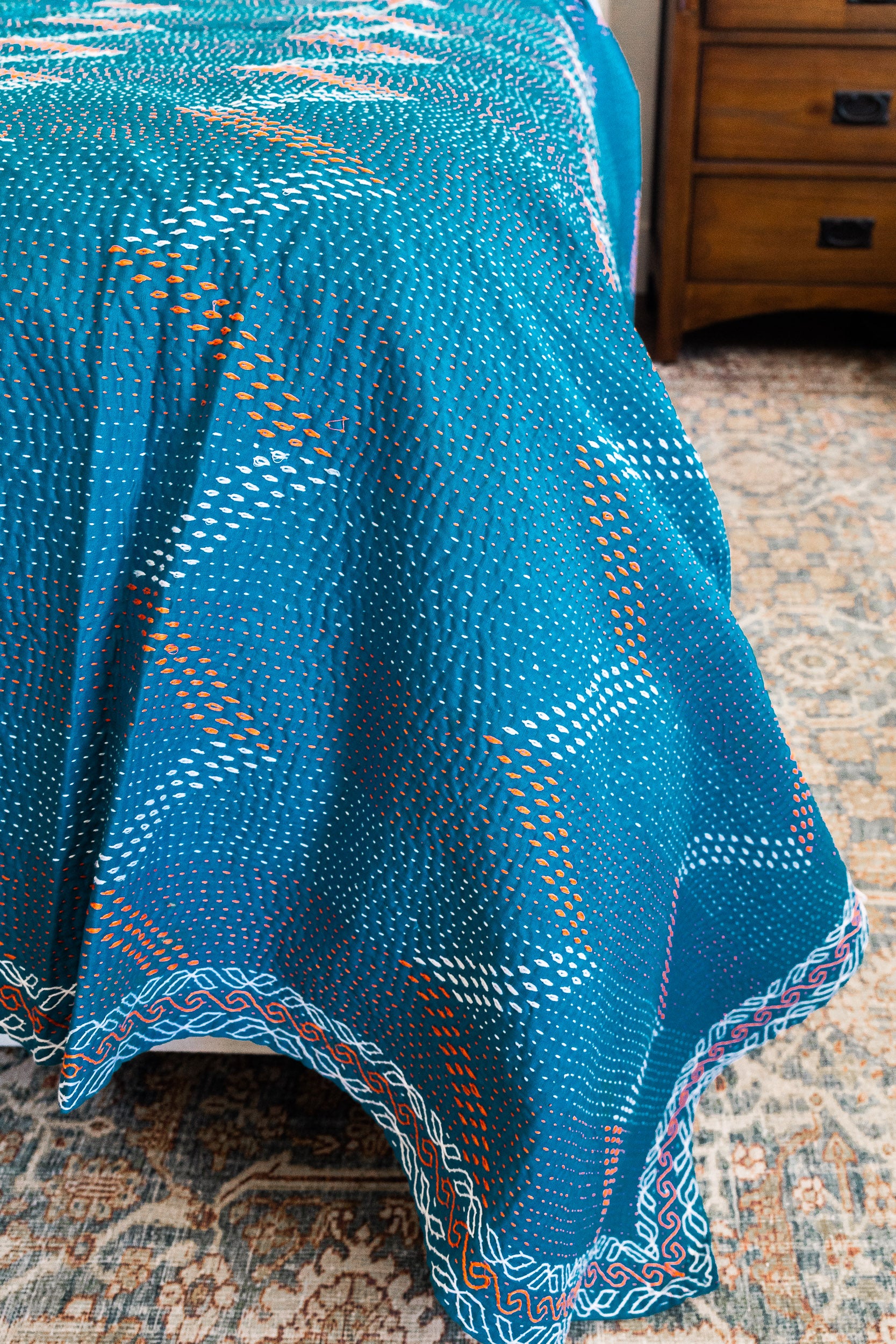 No. 133 Masterpiece Kantha Coverlet Quilt (Queen)