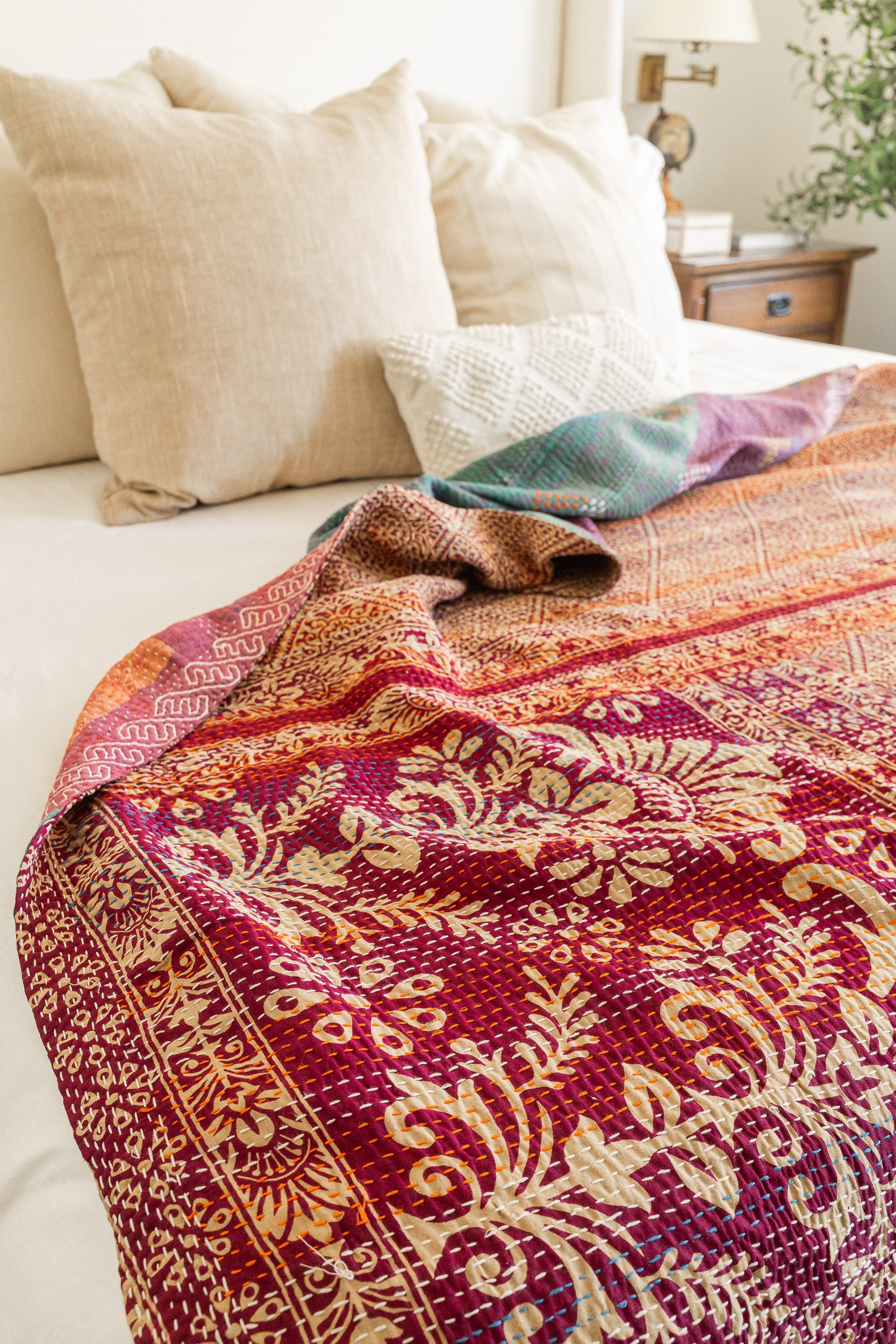 No. 137 Masterpiece Kantha Coverlet Quilt (Queen)