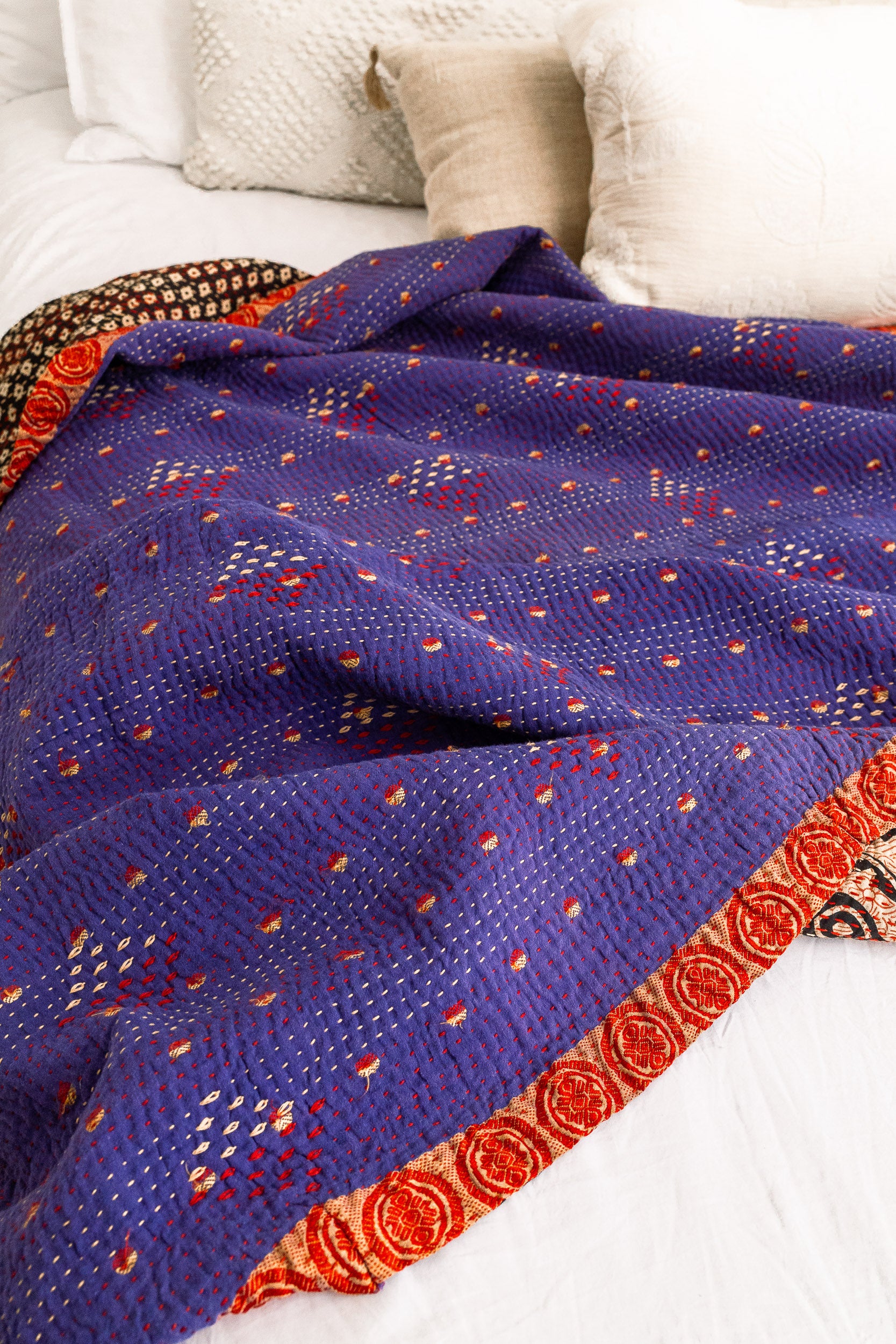 No. 139 Masterpiece Kantha Coverlet Quilt (Queen)