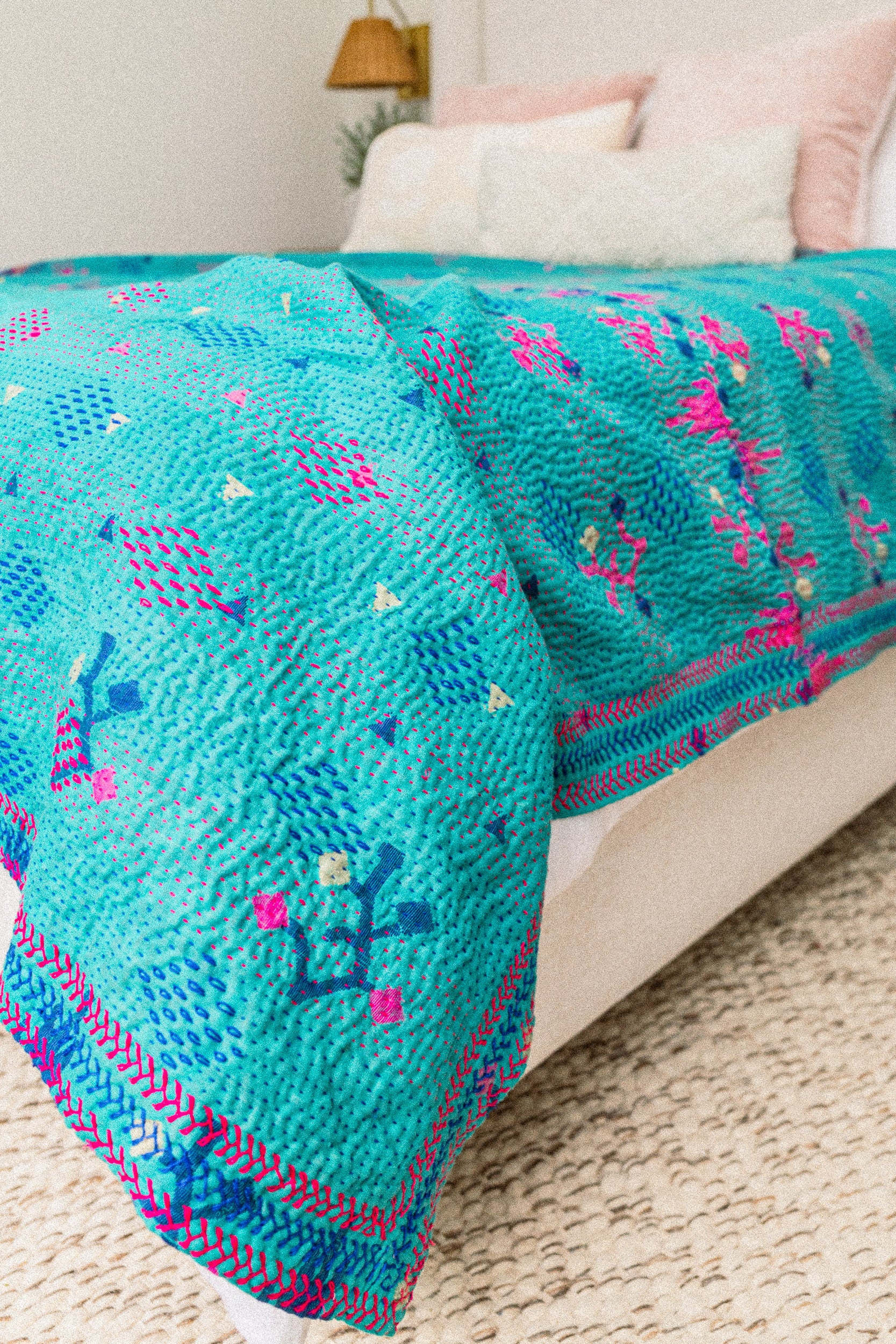 No. 140 Masterpiece Kantha Coverlet Quilt (Queen)