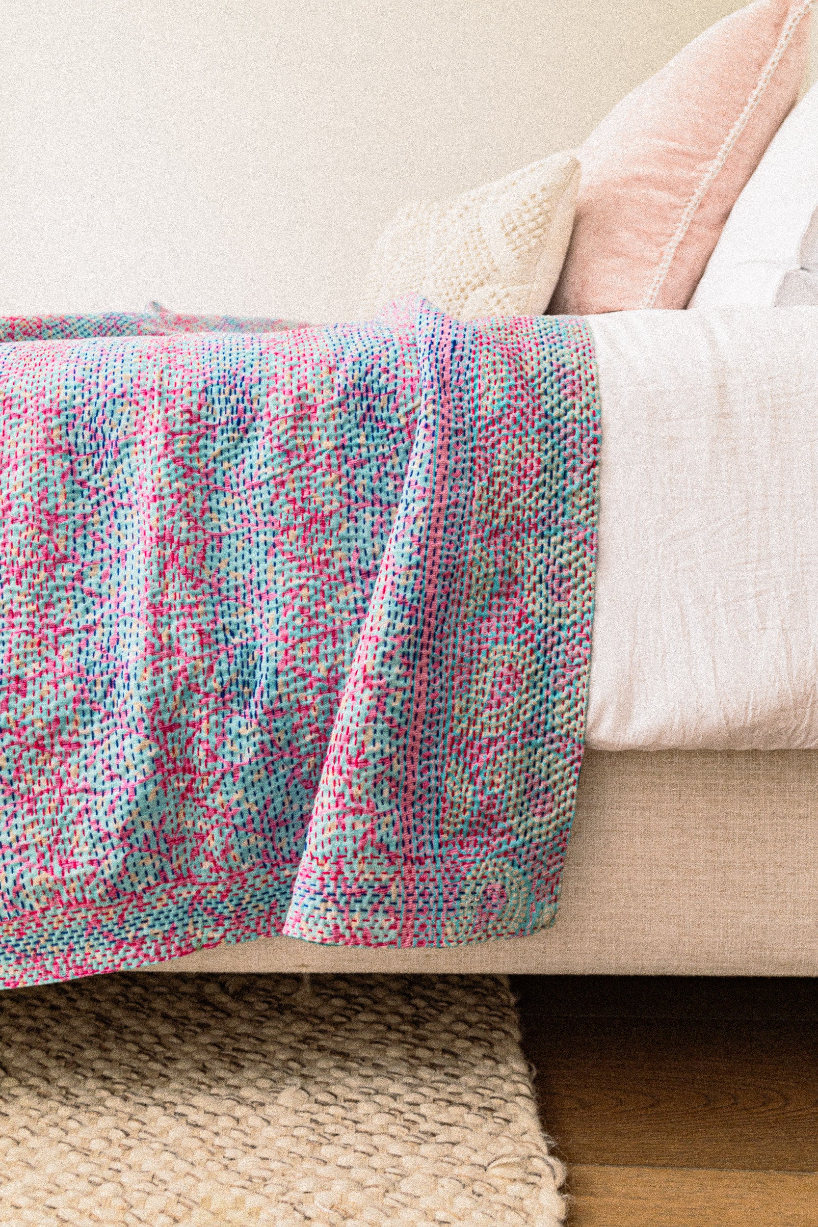 No. 140 Masterpiece Kantha Coverlet Quilt (Queen)