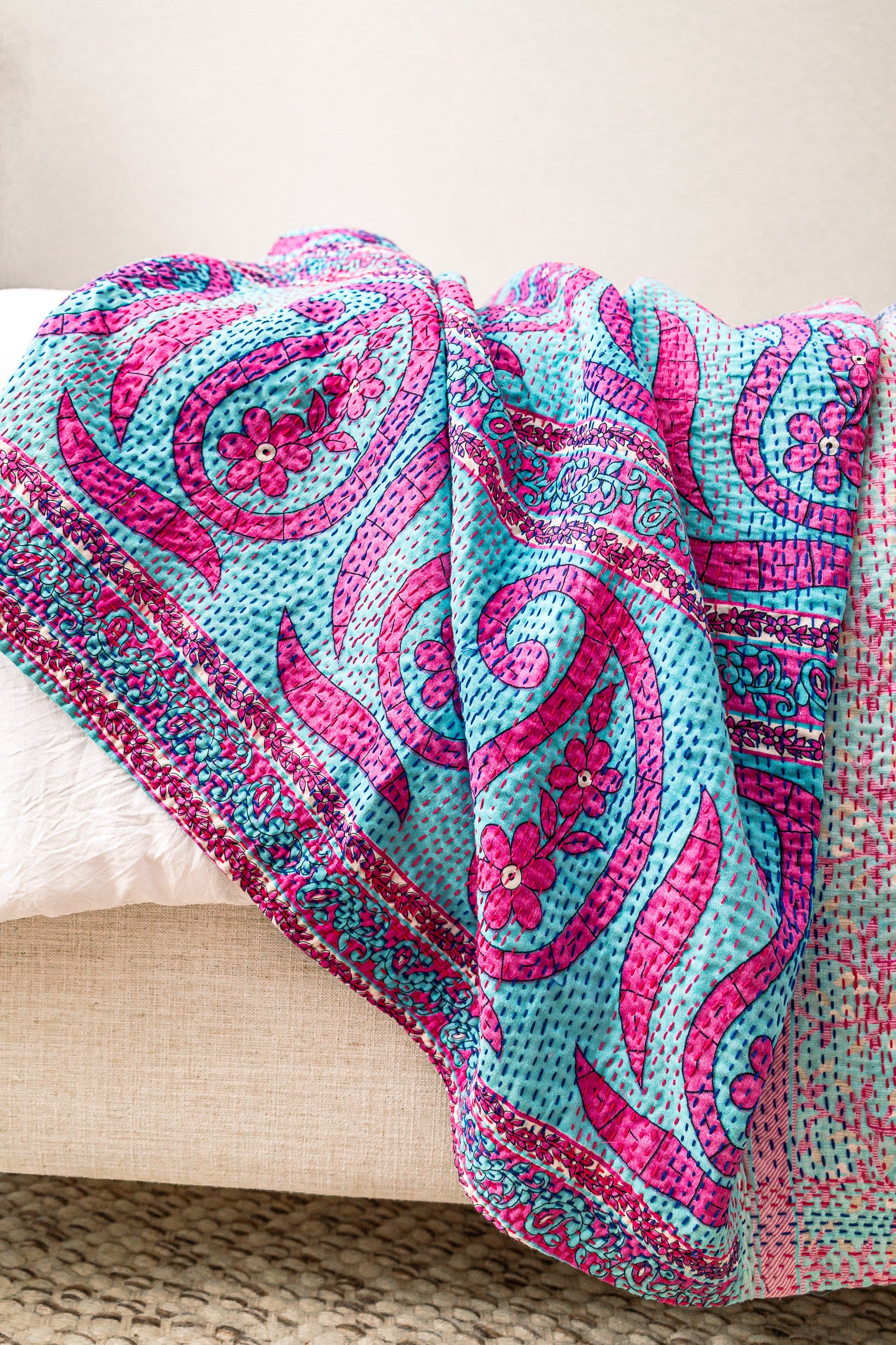 No. 140 Masterpiece Kantha Coverlet Quilt (Queen)